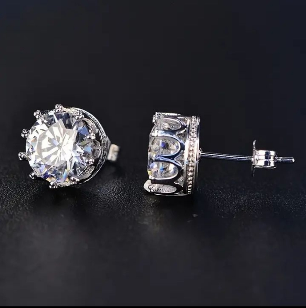 18K white gold plated crown earrings